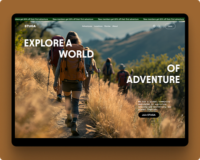 Explore a World of Adventure adventure branding brown brown ui cool design figma freelance graphic design hero image hero section landing page product design travel ui user interface ux warm web design website