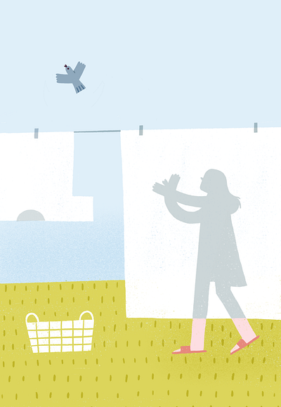 Laundry bird character flying girl illusion illustration laundry nature procreate shadow texture
