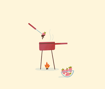 Fondue Time candle chocolate cooking fire fondue food hot illustration procreate strawberry texture