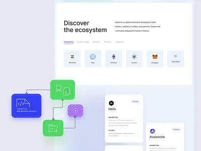 Injective - Web 3.0 financial app builder blockchain crypto cryptocurrency defi design diagram ecosystem finance landing metamask process web3