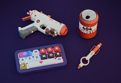 Stuffs 3d animation blender character concept design game illustration models topology
