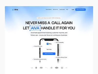Aiva - Hero section ai call assistant ai calls ai calls design ai landing page ai website aiva hero design hero section light dark mode landing page mockup mobile landing page