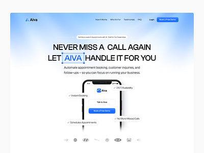 Aiva - Hero section ai call assistant ai calls ai calls design ai landing page ai website aiva hero design hero section light dark mode landing page mockup mobile landing page