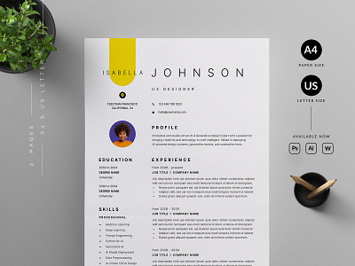 Resume/CV 2 pages resume branding clean cover letter coverletter template creative cv cv template design graphic design illustration minimal modern resume professional resume resume template ui us letter vector word