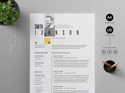 Resume/CV 2 pages resume branding clean cover letter cover letter design creative cv cv design cv template design graphic design illustration modern professional resume resume template ui us letter vector word