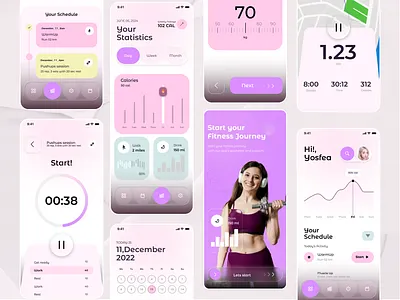 SHEFit – Fitness & Wellness for Women app figma cyclesync femalefitness figma figma apps fit track app ui fitness fitness app fitnesstracker glowstrong graphic design healthap ledis fitness motion graphics shefit ui ui free womeninmotion womenwellness workoutapp