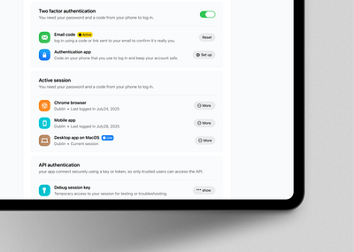 My setting page active sessions api authentication debug liquid glass setting sudhan