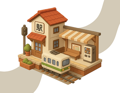 Japanese Train Station 3d 3d design 3d icon 3d illustration 3d japanese 3d object 3d station 3d train 3d train station 3d vector digital art digital illustration illustration japan japan vibes japanese station train train station