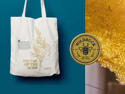 Wildbuck Honey Wine badge brand branding graphic design honey illustration logo logo design mead packaging print print design promotional branding swag wine wine brand