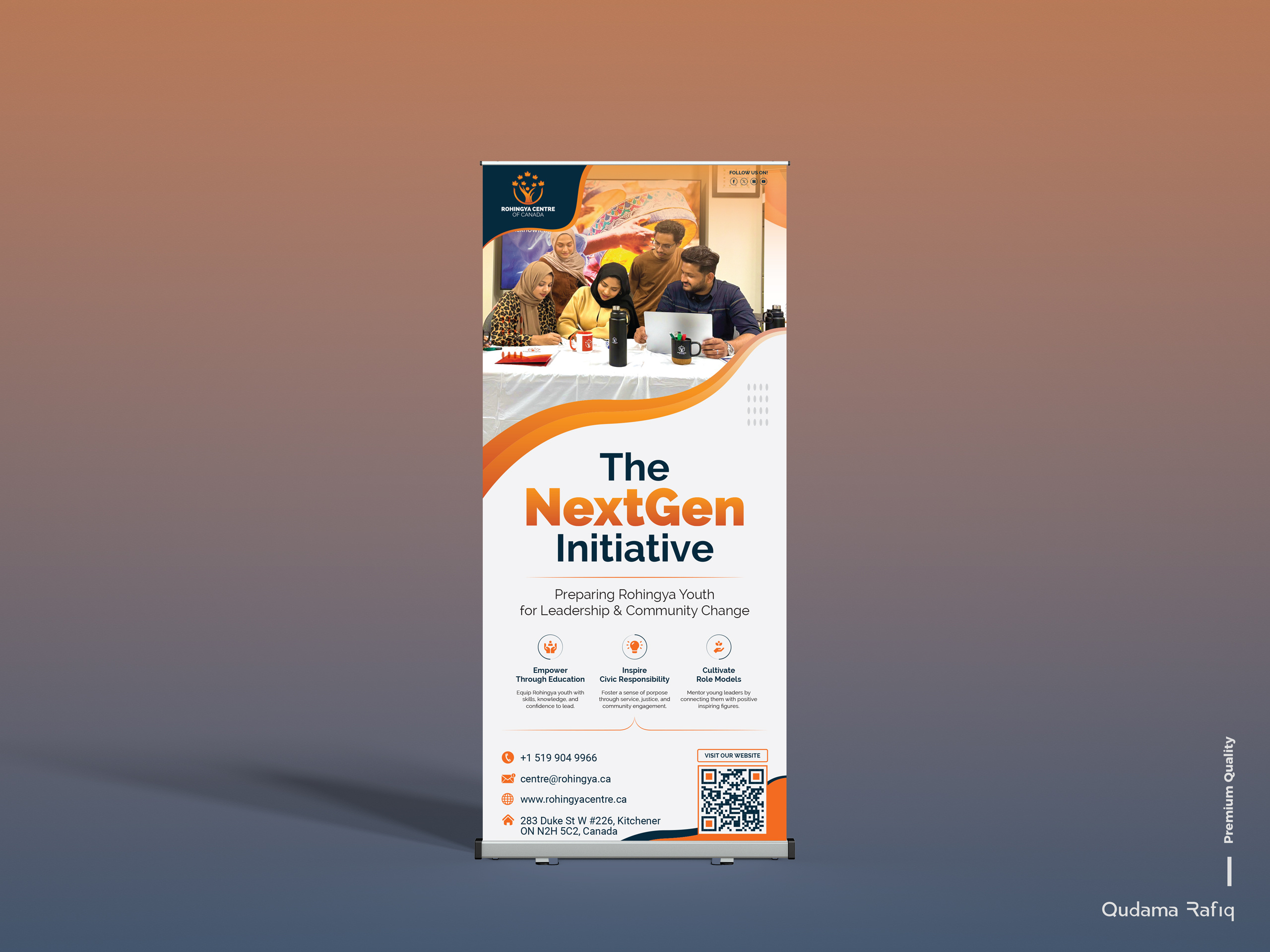Rohingya Centre of Canada – NextGen Initiative Roll-Up Standee brand design branding graphic design qudama rafiq rohingya rohingya graphic designer roll up banner standee