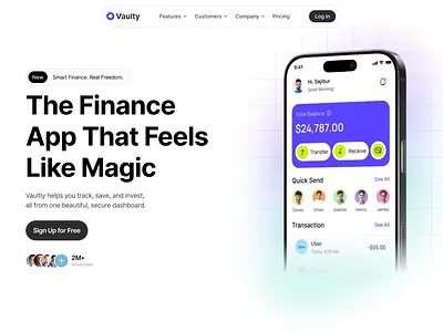 Mobile app landing page design light mode app landing page branding clean clean landing page fintech landing page light mode mobile app landing page saas ui web design