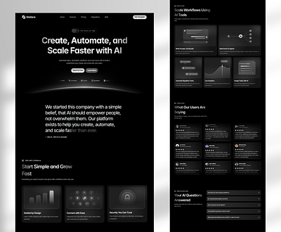 AI startup landing page design - Stellara ai automation ai landing page ai startup black and white branding clean clean design clean landing page dark mode landing page saas ui web design