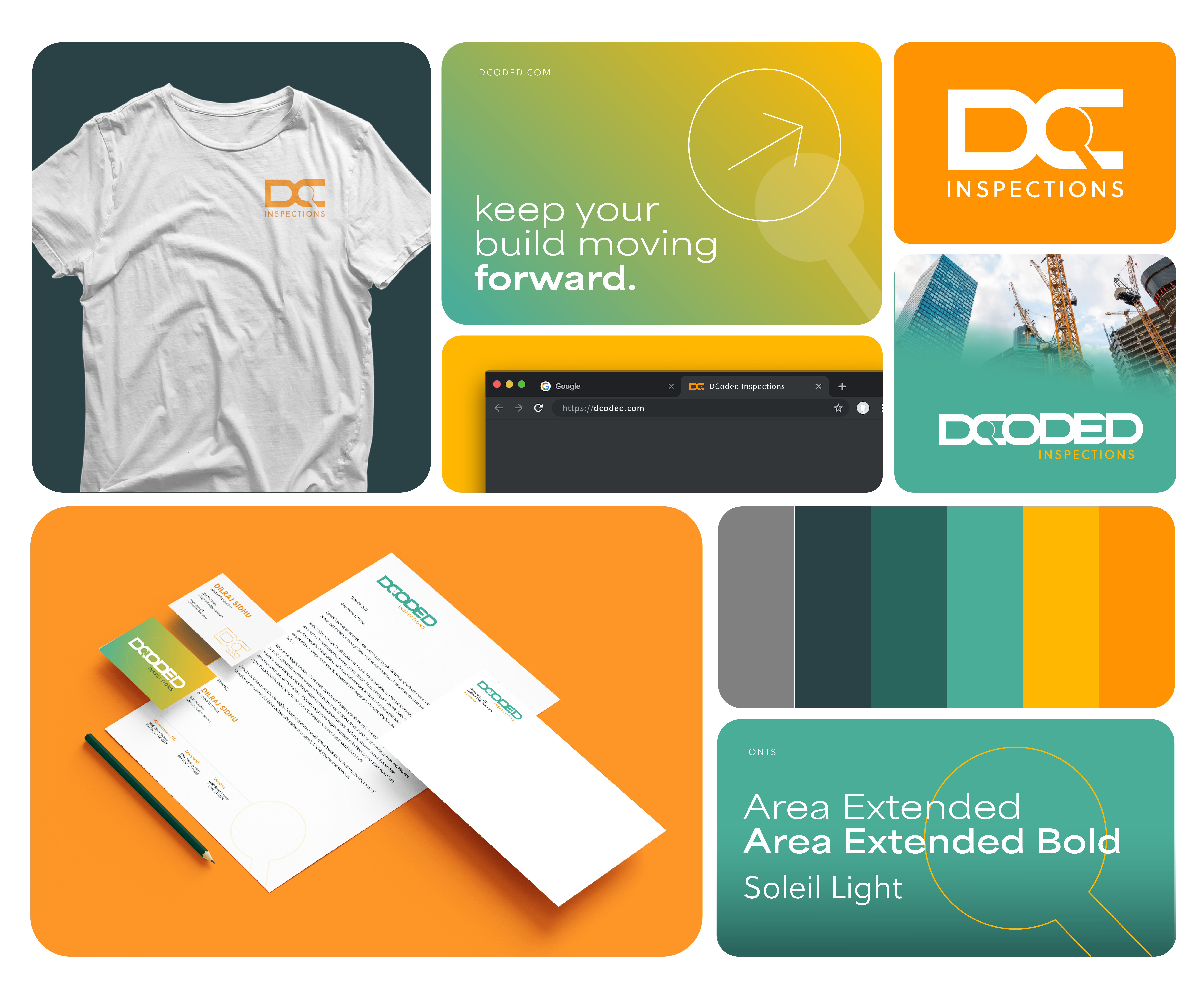 Construction Branding brand brand guide brand mark branding code logo construction construction logo corporate corporate brand dc logo eyeglass logo logo design orange professional professional brand teal teal and orange trade work vector