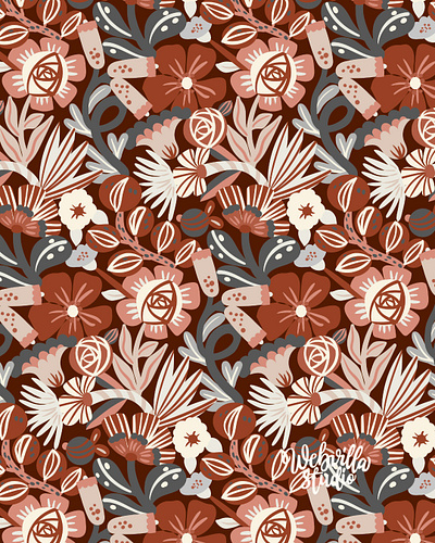 Terracotta Garden Vector Pattern branding design fabrics flowers illustration seamless pattern vector vectorart