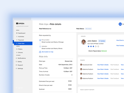 Admin Account for Ride Trip Details logistics app logistics webapp product design uiux web app