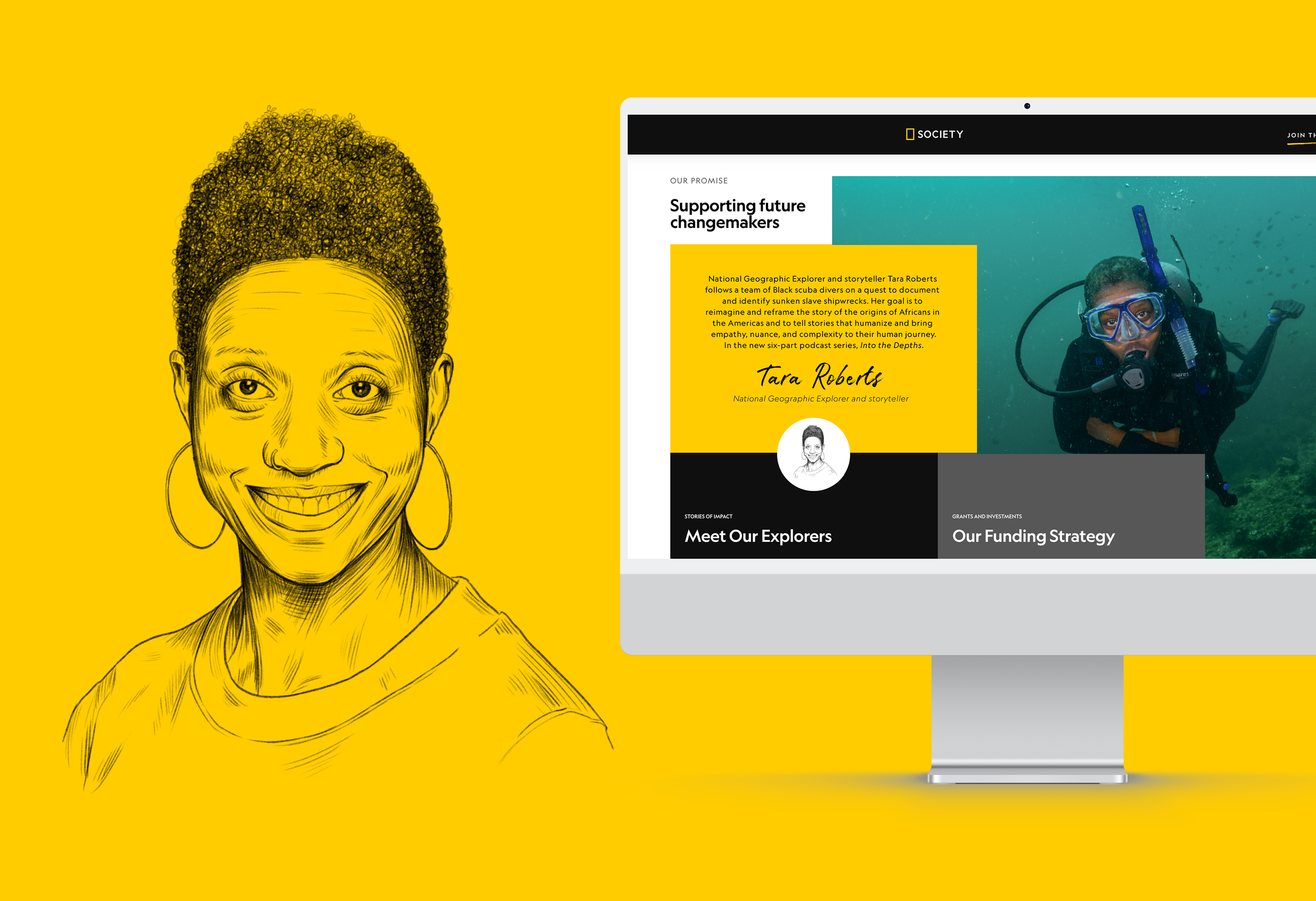 Explorer Illustration digital art editorial illustration headshot illustration line art national geographic portrait portrait illustration ui ux web design website design website graphics yellow