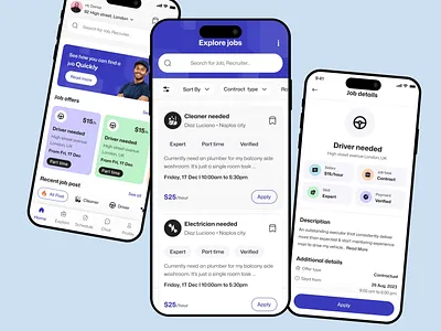 Job Searching & Application Interface 🔍👷🏻‍♂️🤵🏻 animation app animation app design clean design job searching design job searching interface minimal ui ux ux design worker finder worker finder app