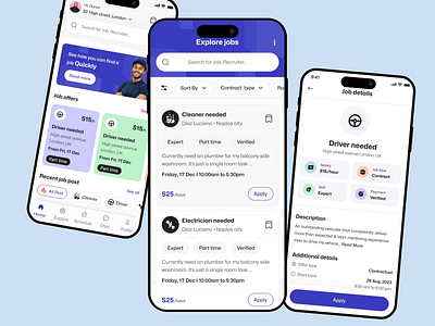 Job Searching & Application Interface 🔍👷🏻‍♂️🤵🏻 animation app animation app design clean design job searching design job searching interface minimal ui ux ux design worker finder worker finder app