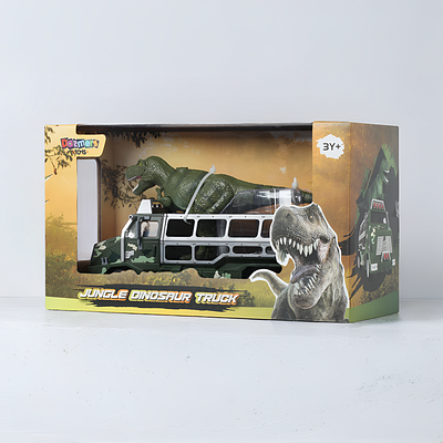Jungle Dinosaur Truck Packaging Design for Kids' Toys box box design creative box design design diecut graphic design kids label modern package package design playful print print production toy toys packages