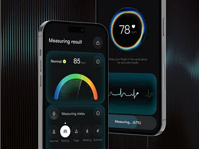 📈Product design for the heart rate monitor app | Hyperactive app design application colors concept creative dark design healthcare healthtech hyperactive measure mobile mobile design product design saas ui user experience user interface ux
