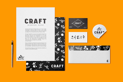 Craft Stationary black and white brand branding business card colorful envelope flower design flower illustration graphic design letterhead logo design orange print print design print flowers restaurant restaurant brand stationary sticker vector