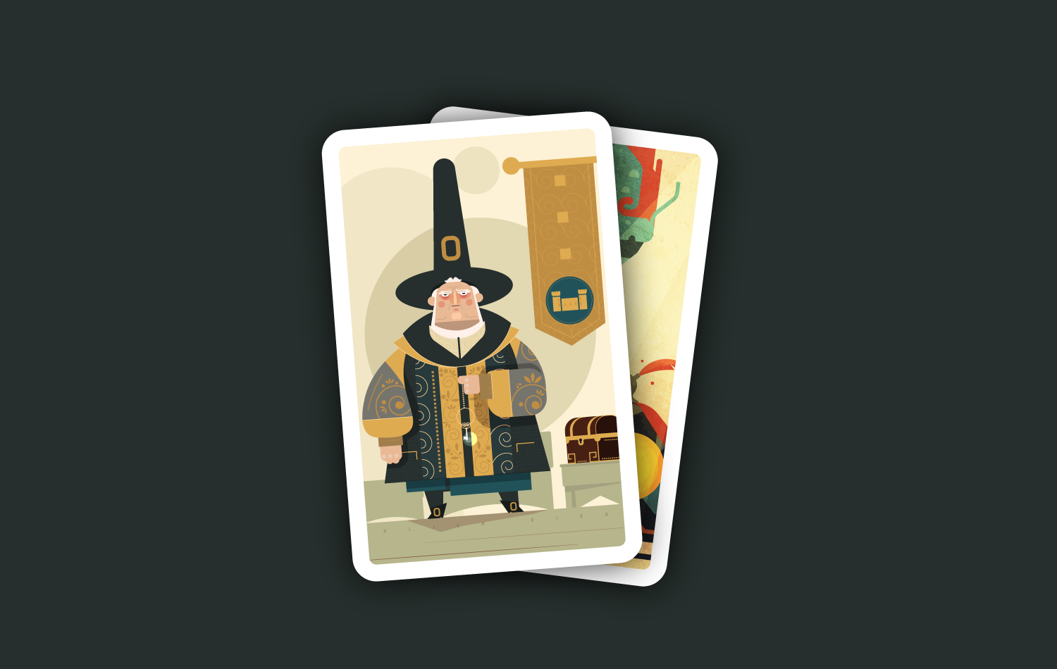 Lord Keychain, Master of the Vault 2d board game brettspiel card character children book design flat game illustration je de société vector