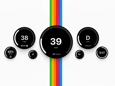 Rainbow Road Car Dashboard UI Concept automative ui car dashboard car elemments clean ui colorfful design gauge design minimalist rainbow speed speedometr ui ui design user experience user friendly uxui