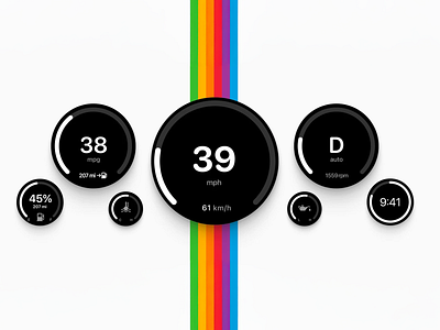 Rainbow Road Car Dashboard UI Concept automative ui car dashboard car elemments clean ui colorfful design gauge design minimalist rainbow speed speedometr ui ui design user experience user friendly uxui