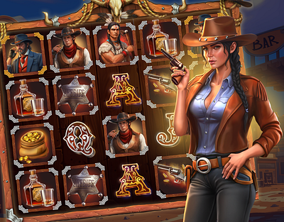 Wild West Slots Adventure Design casinoui cowboytheme darkui dribbble gamblingdesign gaminginterface goldrush slotdesign slotgame slotmachine slotsgame spinningreels uiux uxdesign webdesign westernsheriff westernslots wildwest