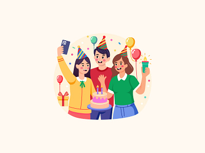 Birthday Illustration Art Set balloons birthday cake celebration characters colorful confetti creative cute design event festive fun gifts greeting illustrations invitation joyful party vector