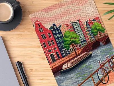Amsterdam illustration for a jigsaw puzzle amsterdam art design drawing hand drawn illustration landscape puzzle