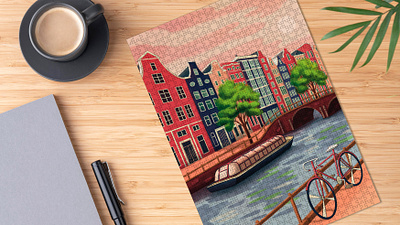 Amsterdam illustration for a jigsaw puzzle amsterdam art design drawing hand drawn illustration landscape puzzle