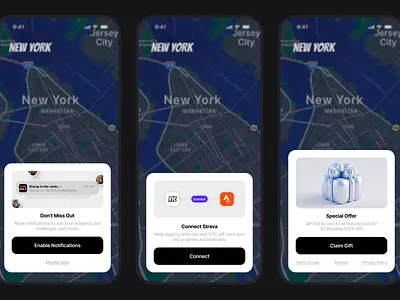 Map Based Run Tracking App - Essential First Steps Bottom Sheets app bottom sheet connect essential figma map mobile mobile app notification offer product design run tracking steps ui ui design ux design