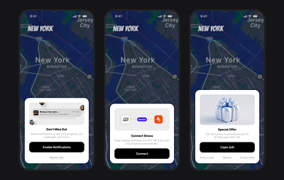 Map Based Run Tracking App - Essential First Steps Bottom Sheets app bottom sheet connect essential figma map mobile mobile app notification offer product design run tracking steps ui ui design ux design