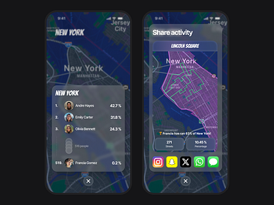 Map Based Run Tracking App - Leaderboard & Sharing UI Design app figma leaderboard map mobile mobile app product design run tracking share ui ui design ux design