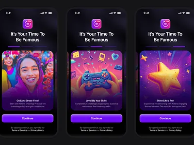 Onboarding Flow for an AI Powered Live Streaming Simulation App ai app figma graphic design live mobile mobile app onboarding product design simulation streaming ui ui design ux design