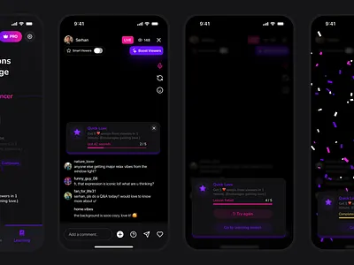 AI Live Streaming Simulation App Gamified Learning Screen UI ai app comment education figma gamified learning live mobile mobile app product design progress simulation step streaming success ui ui design ux design