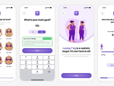Nutrition Tracker App - Account Setup UI Design account app figma fitness mobile mobile app nutrition onboarding product design setup tracker ui ui design ux design weight welcome woman