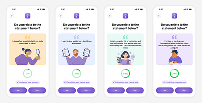 Nutrition Tracker App - Onboarding Flow & Questions Screen UI app figma fitness flow graphic design illustration mobile mobile app nutrition onboarding product design progress question quiz tracker ui ui design ux design