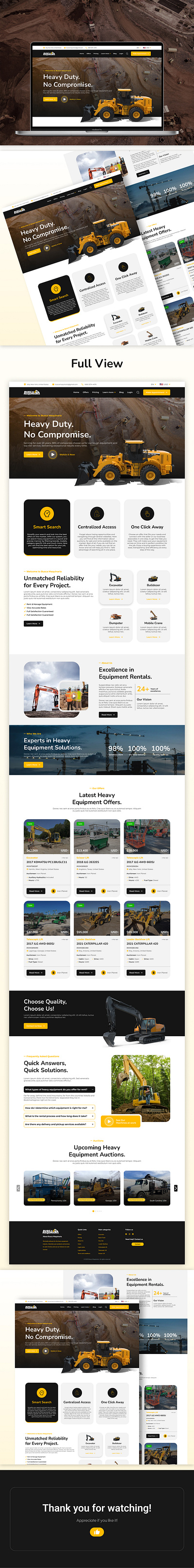 Heavy Equipment Selling Website Design design design inspiration dribbble shot figma heavy equipment interactive design landing page minimalist design modern web design pricing page responsive layout sales page ui uiux uxui design web design inspiration website