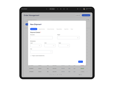 New Shipment add shipment dashboard delivery dashboard ui ui design uiux