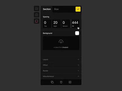 Design Editor Panel: Spacing & Background Control background settings dark dark mode dark tone design editor panel editorial design interface modern settings spacing control ui ui builder user user experience user interface ux