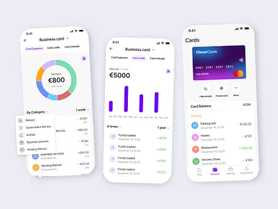 Mobile app - Fintech, CleverCards digital payment cards branding finance app fintech fintech app graphic design illustration mobile app ui design user experience user interface ux design ux ui vector design