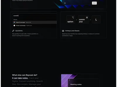 Raycast Landing page Design agency animation business design figma graphic design landing page saas ui ui design ux design web design web ui website design