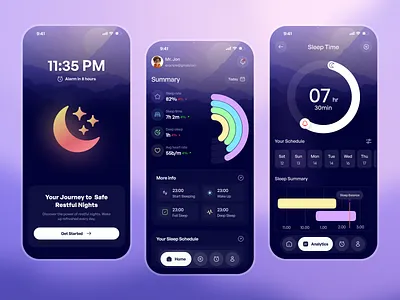 Sleep Tracker Mobile App alarm calendar design graphic health medical tracking app meditation app mobile mobile app night sleep sleep recorder sleep tracker sleep tracking app smart alarm app statistic time tracking ui ux