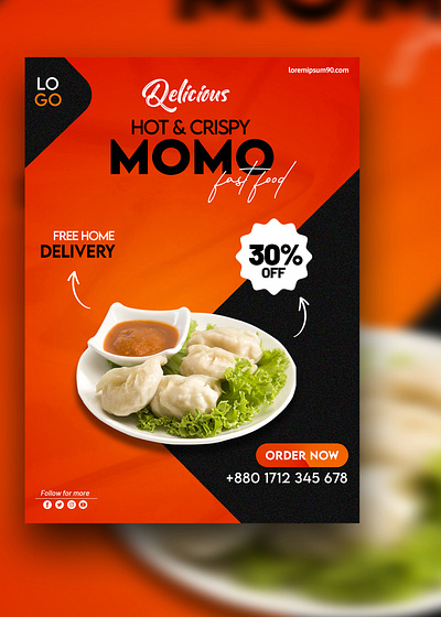 Spicy Deals, Steamy Delights – 30% Off on Momo Madness! adobe photoshop advertising branding design designer fastfoodad food foodposter graphic design marketing offerbanner poster design social media poster design