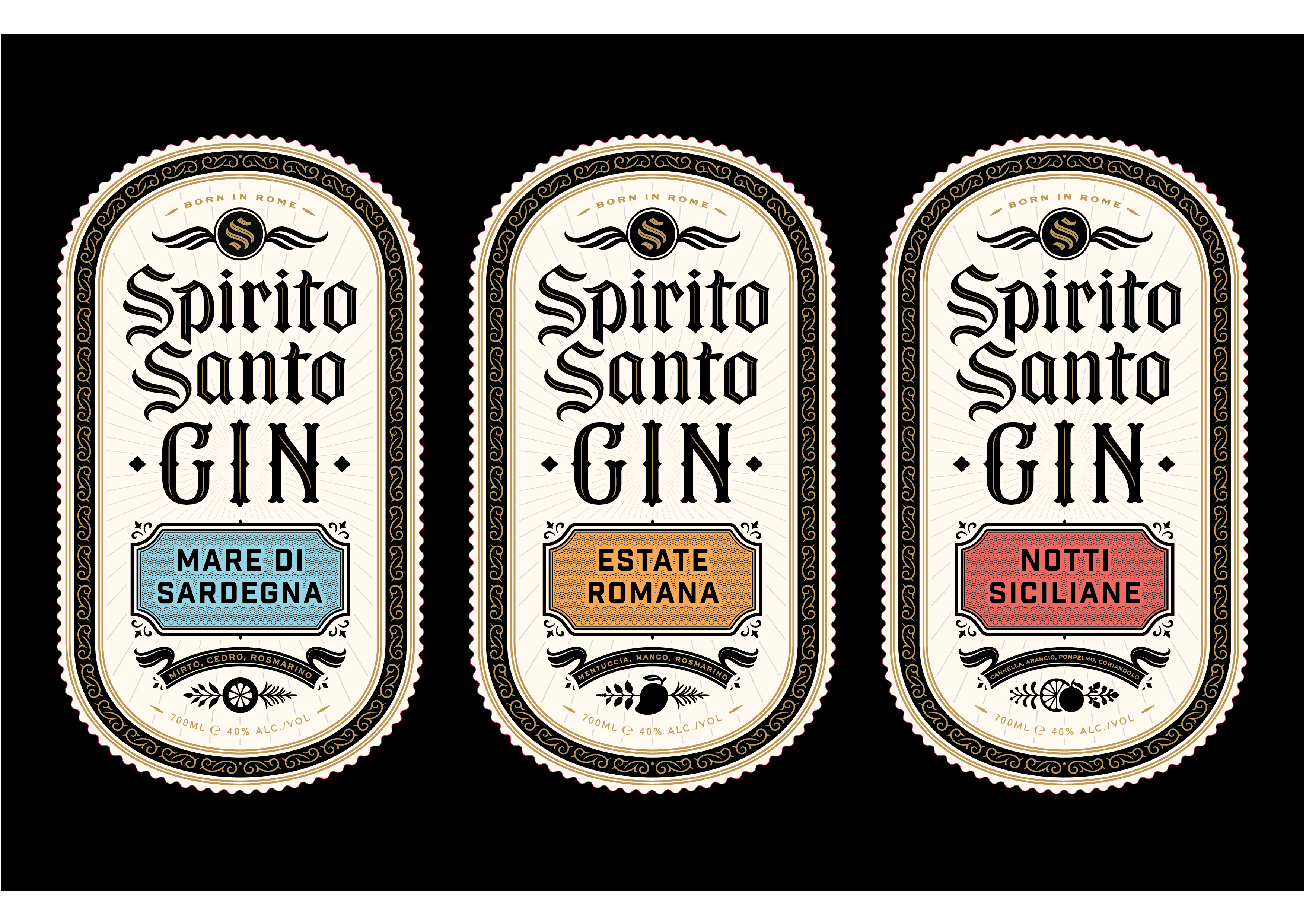 Example of Spirito Santo Gin labels