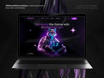 Affiliate platform landing for iGaming industry affilatedesign branding darkmode design graphic design igaming landing landingpage logo mascot neondesign uiux web