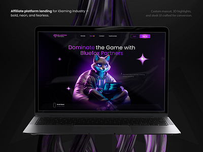 Affiliate platform landing for iGaming industry affilatedesign branding darkmode design graphic design igaming landing landingpage logo mascot neondesign uiux web