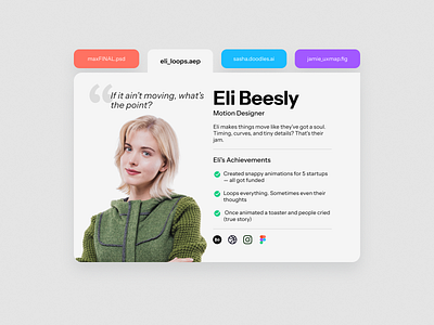 Our Team Page card ui meet the team section motion graphics our team section profile ui ui web design